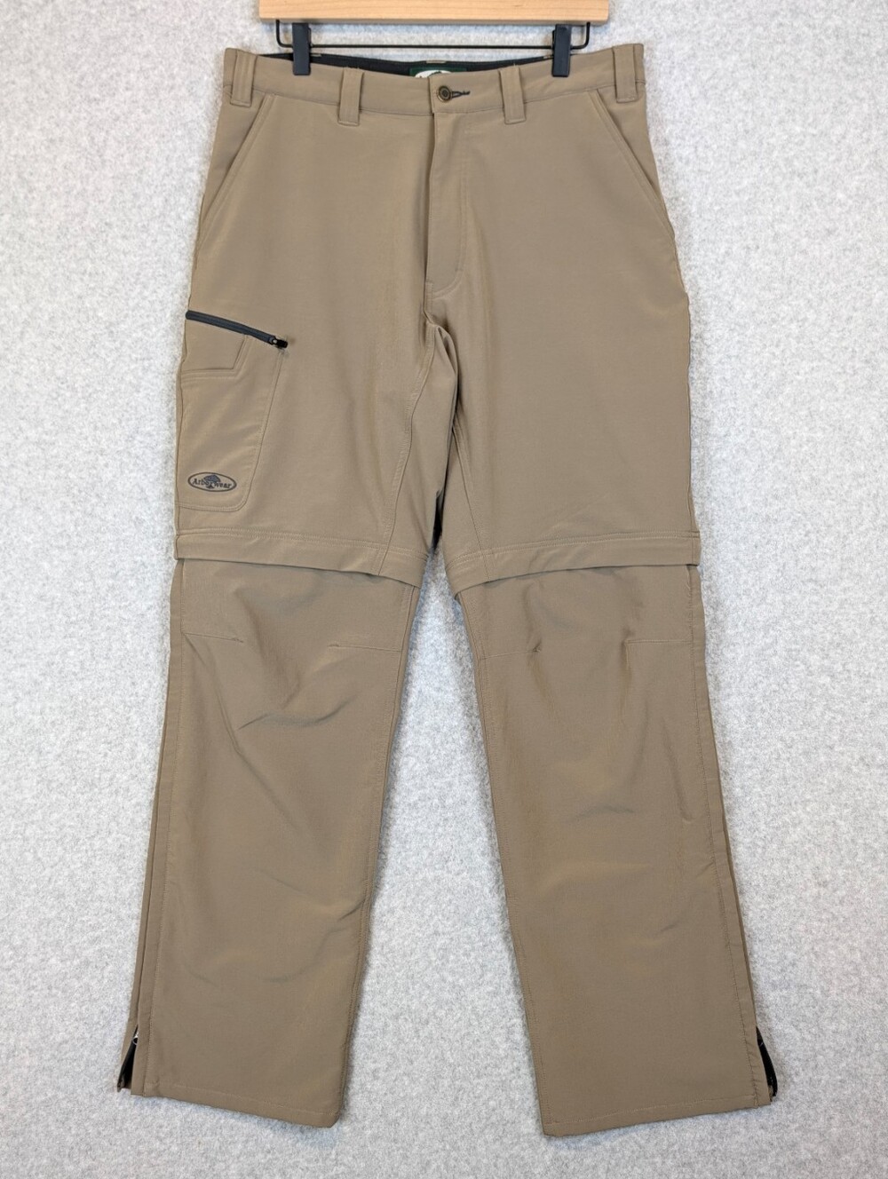 Arborwear Towpath Convertible Pants Mens 34X32 Khaki Lightweight Tech Zip Hiking